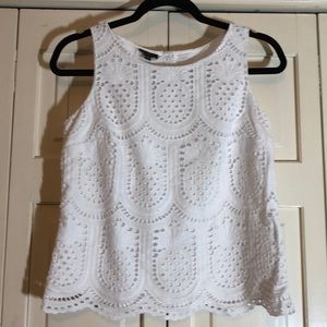 Talbots Petite Eyelet Sleeveless Pineapple Top White SZ P 100% cotton R1